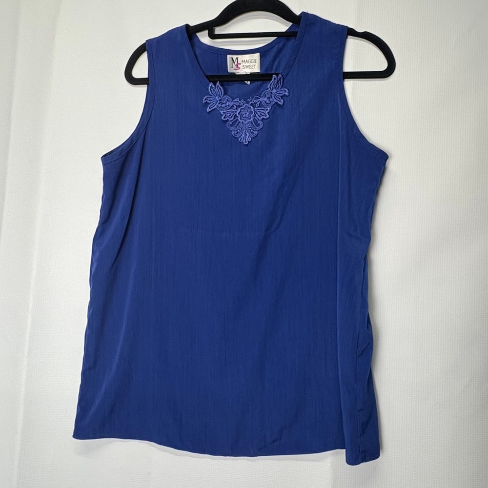 Maggie Sweet Blue Sleeveless Top with Lace Detail - Elegant Casual‎ Shell Work